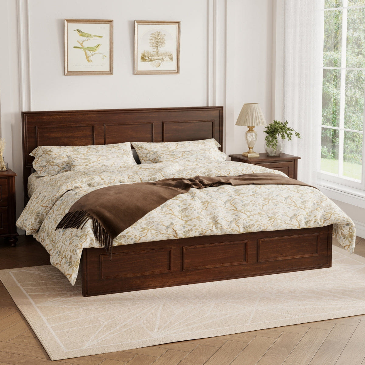 WOOD Streamdale Queen Size Pine Wood Bed with Adjustable Headboard - Walnut