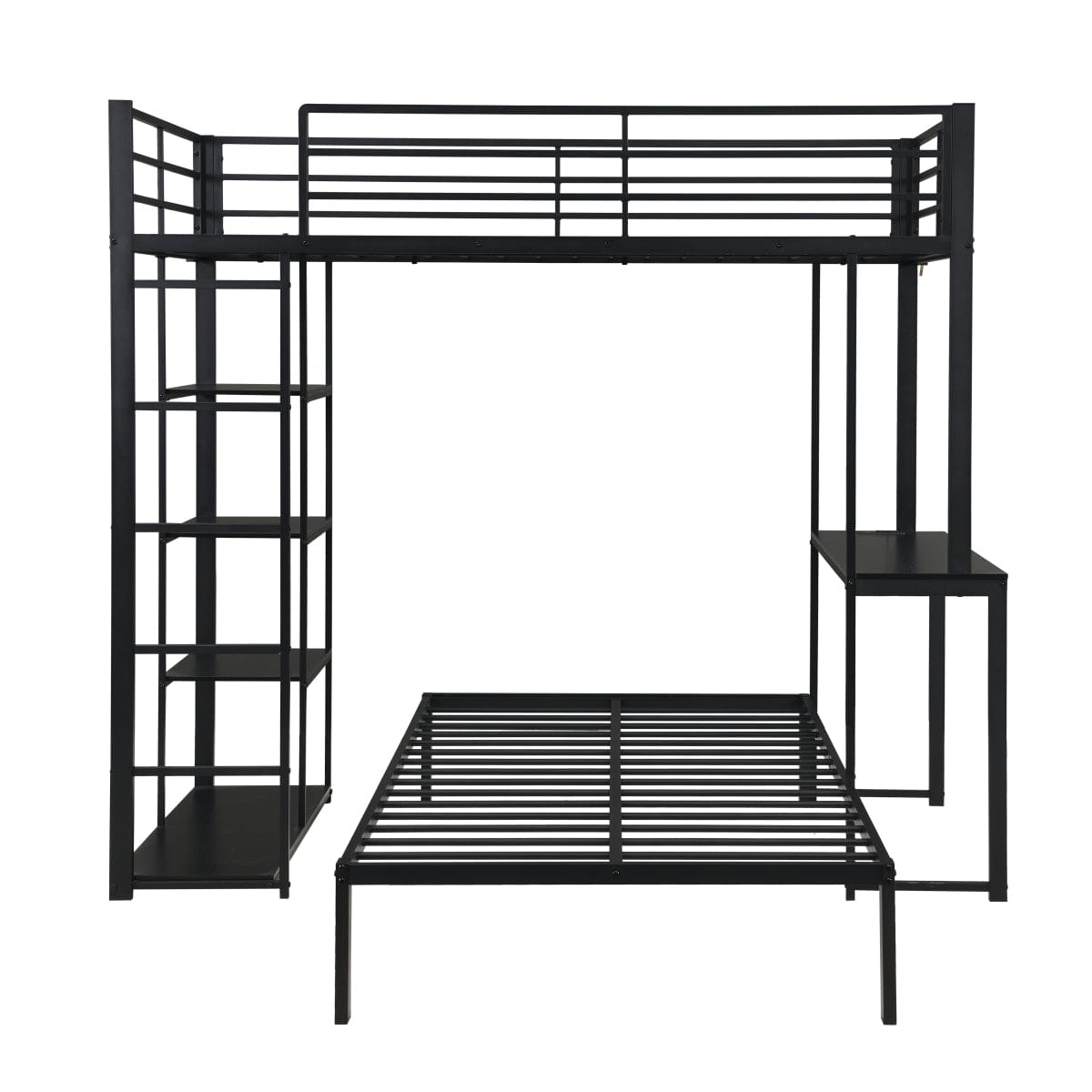 Loft Streamdale Metal Loft Bed with LED, Desk & Shelves, Twin Size