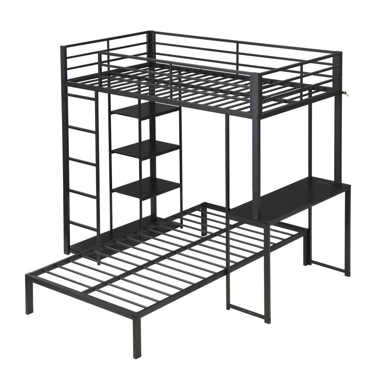 Loft Streamdale Metal Loft Bed with LED, Desk & Shelves, Twin Size