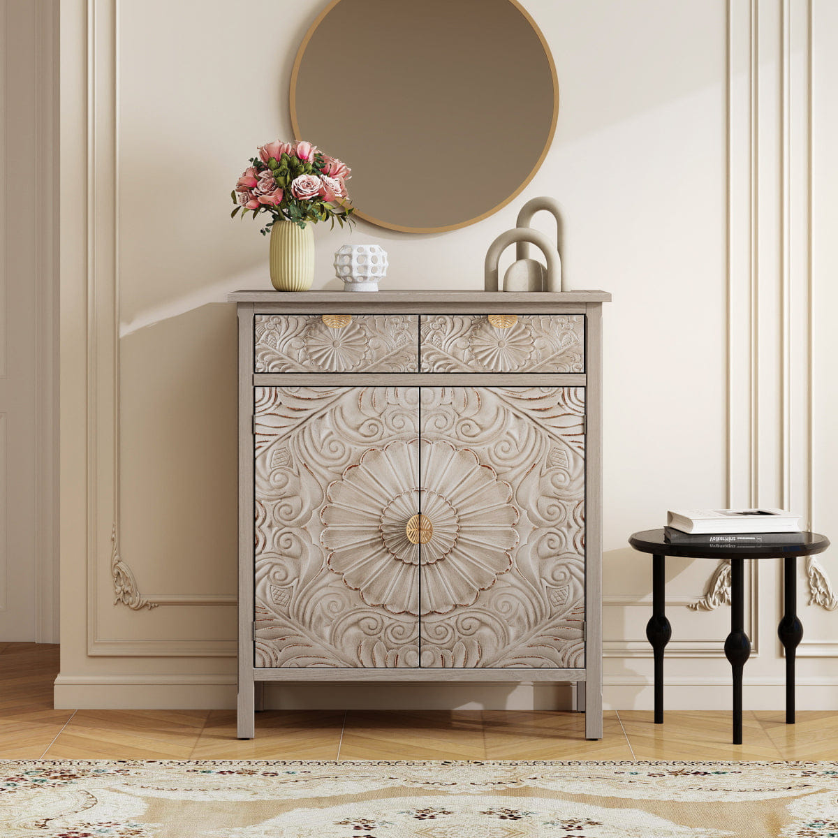 Drawer Streamdale Hand - Carved Wooden Storage Cabinet with Drawer and Doors