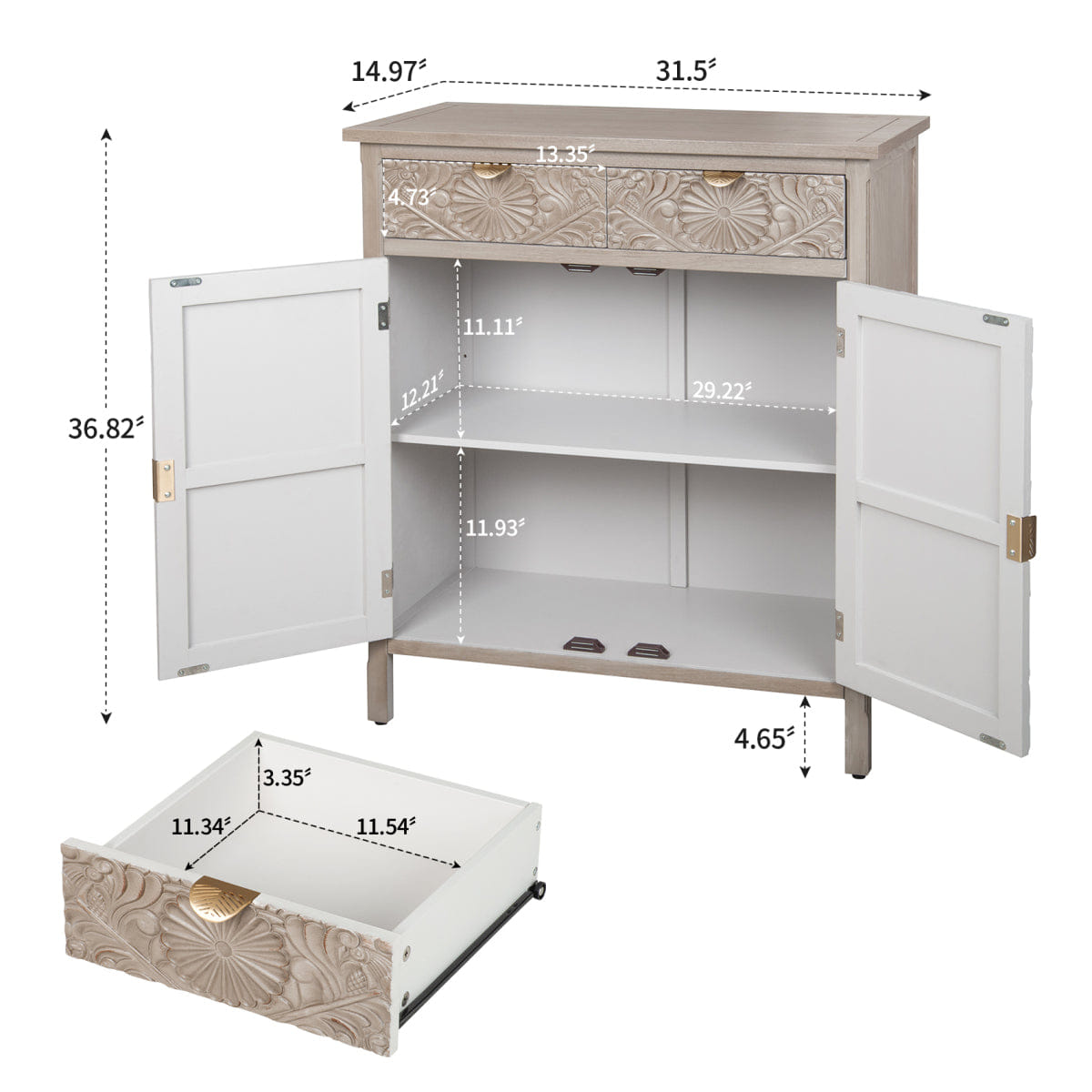 Drawer Streamdale Hand - Carved Wooden Storage Cabinet with Drawer and Doors