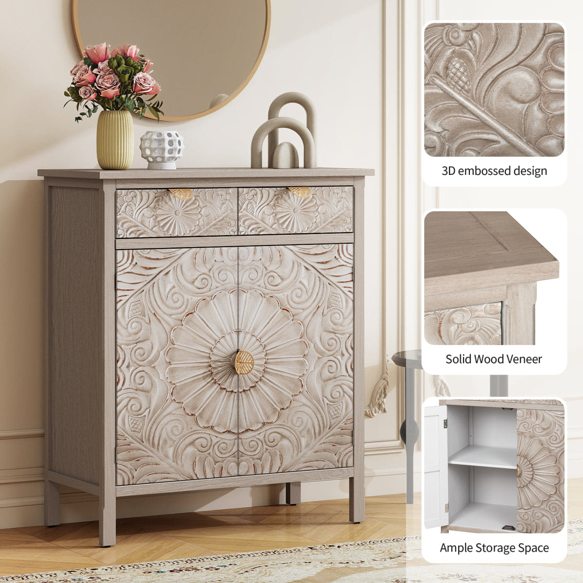 Drawer Streamdale Hand - Carved Wooden Storage Cabinet with Drawer and Doors