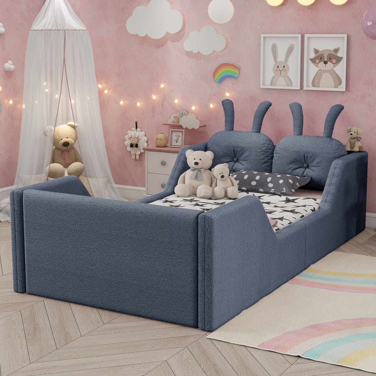 Rails Streamdale Twin Upholstered Platform Bed with Rabbit Cushion and Removable Side Rails, Gray