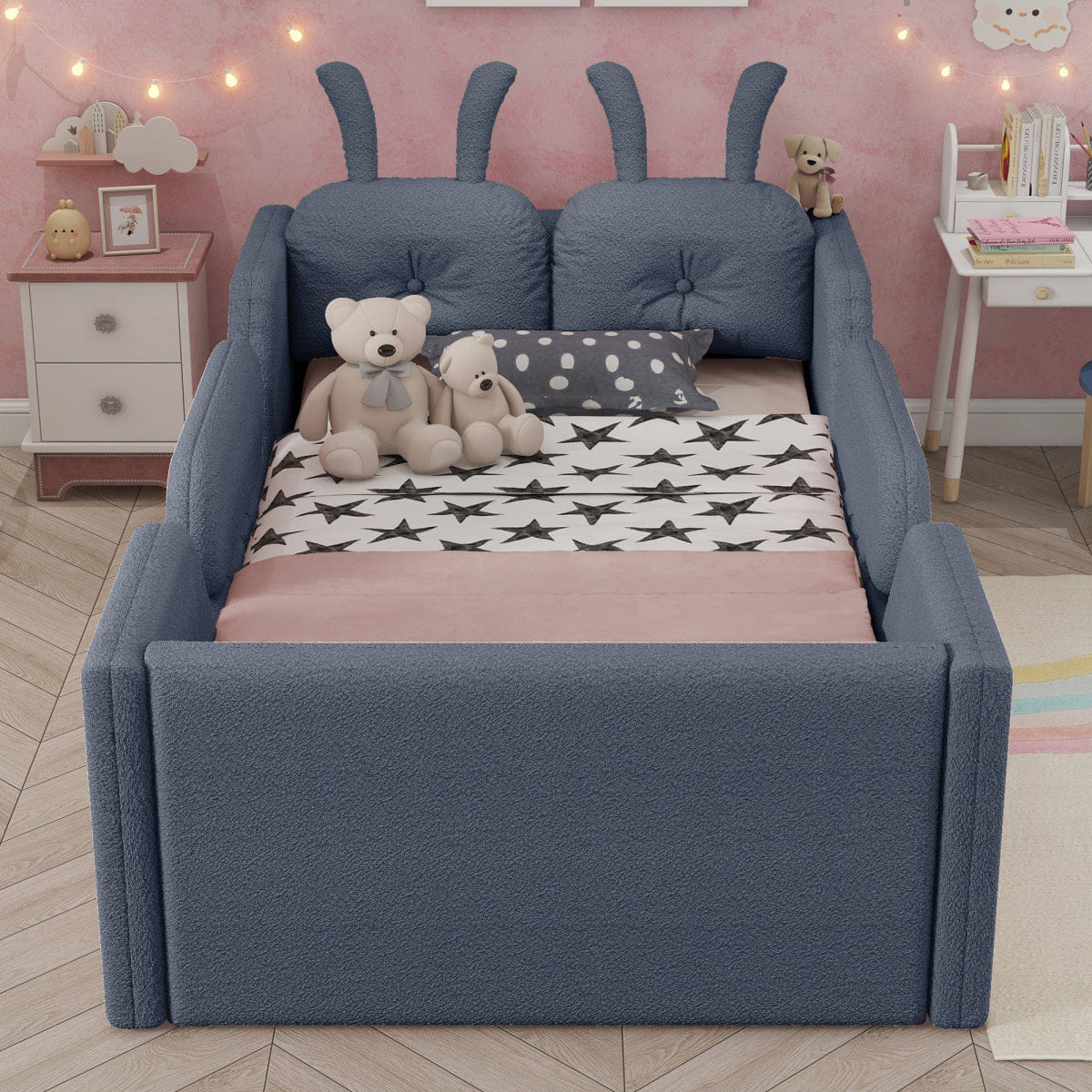 Rails Streamdale Twin Upholstered Platform Bed with Rabbit Cushion and Removable Side Rails, Gray