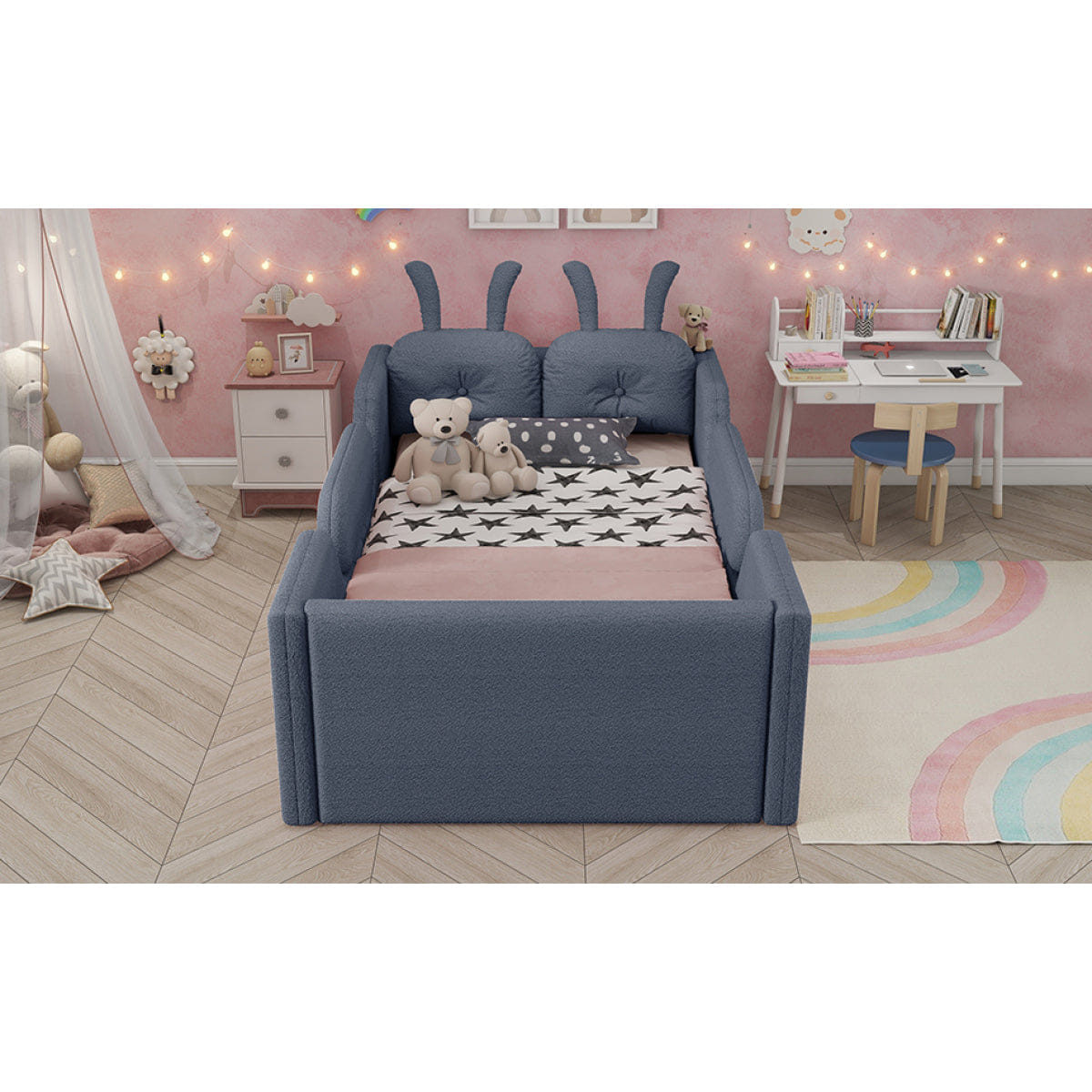 Rails Streamdale Twin Upholstered Platform Bed with Rabbit Cushion and Removable Side Rails, Gray