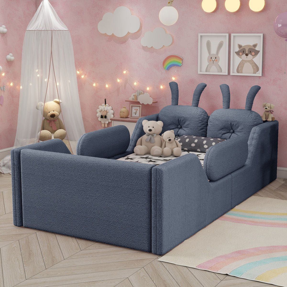 Rails Streamdale Twin Upholstered Platform Bed with Rabbit Cushion and Removable Side Rails, Gray