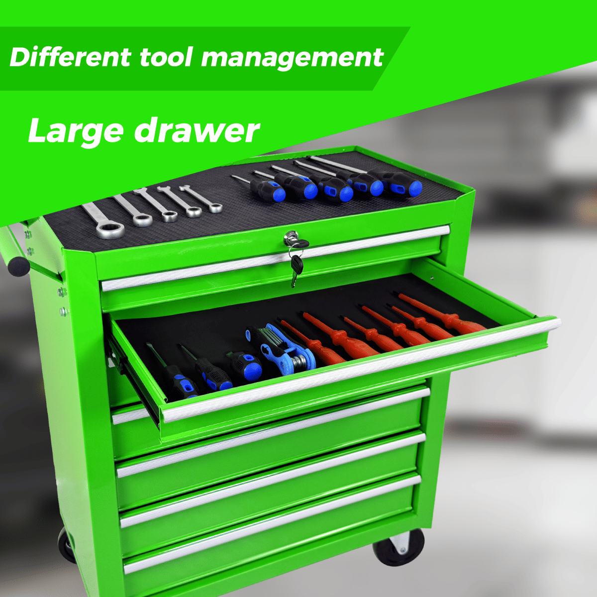 Drawer Streamdale 7 - Drawer Rolling Tool Chest with Wheels & Storage Cabinet - Green