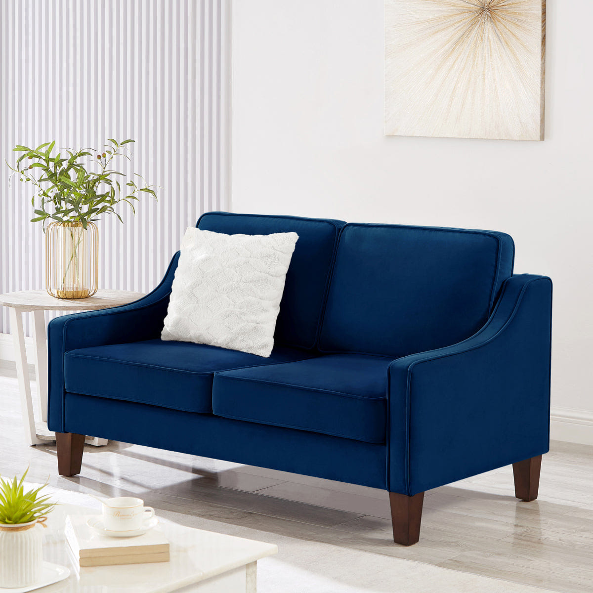 Velvet Streamdale Velvet 2 - Seater Loveseat Sofa with Spring Cushion and Wood Legs - Navy
