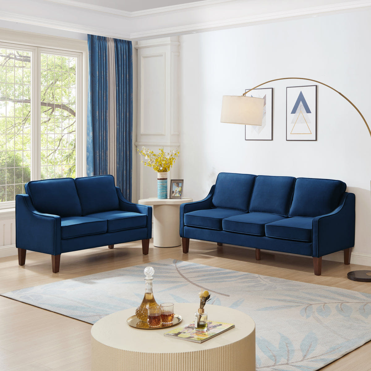 Velvet Streamdale Velvet 2 - Seater Loveseat Sofa with Spring Cushion and Wood Legs - Navy