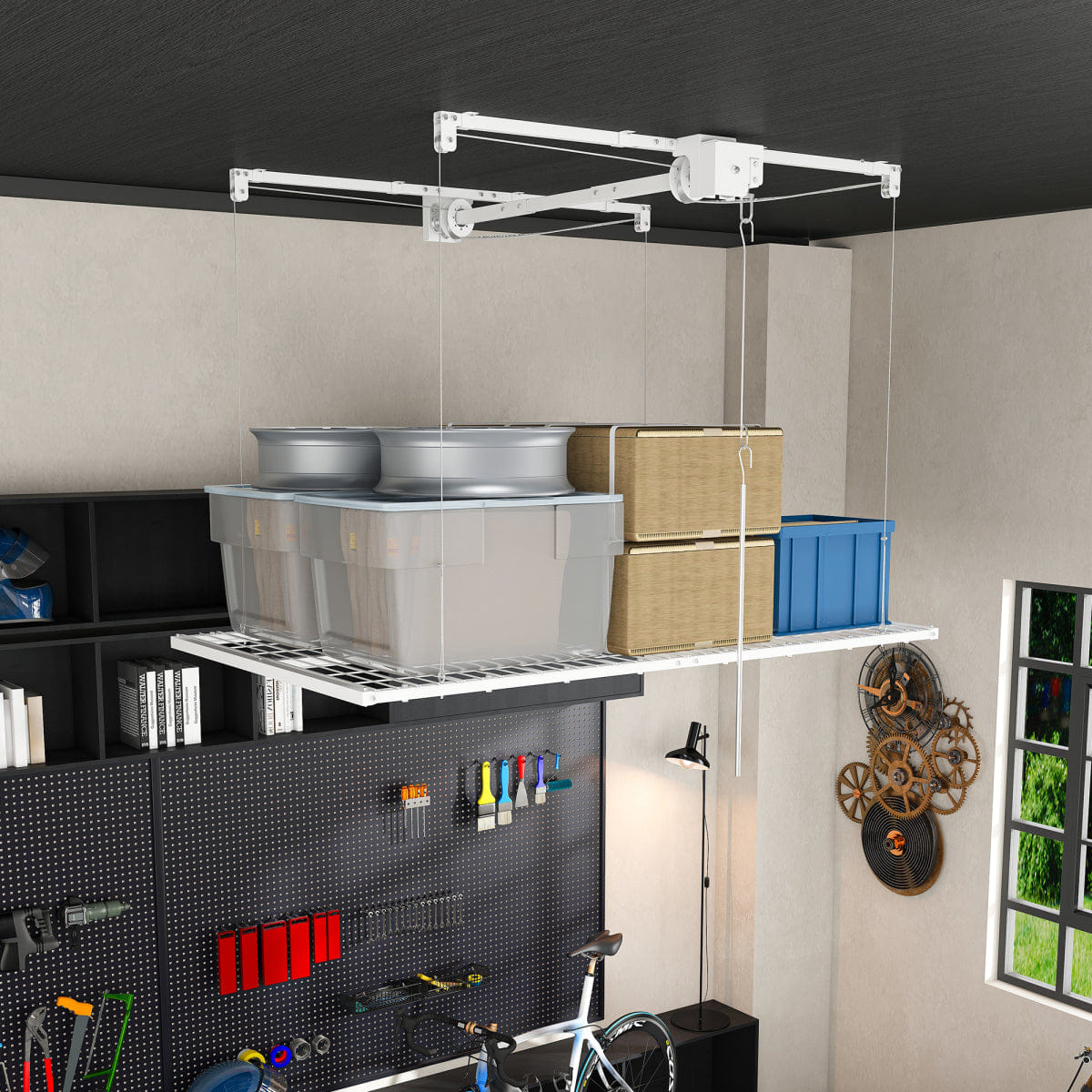 Garage Streamdale White 4x8 FT Overhead Garage Storage Rack, 350LBS Capacity