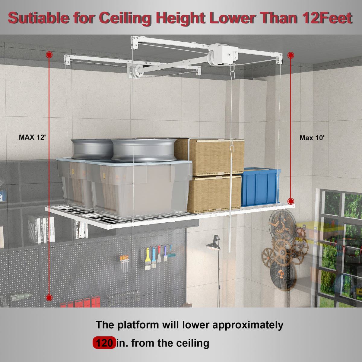 Garage Streamdale White 4x8 FT Overhead Garage Storage Rack, 350LBS Capacity