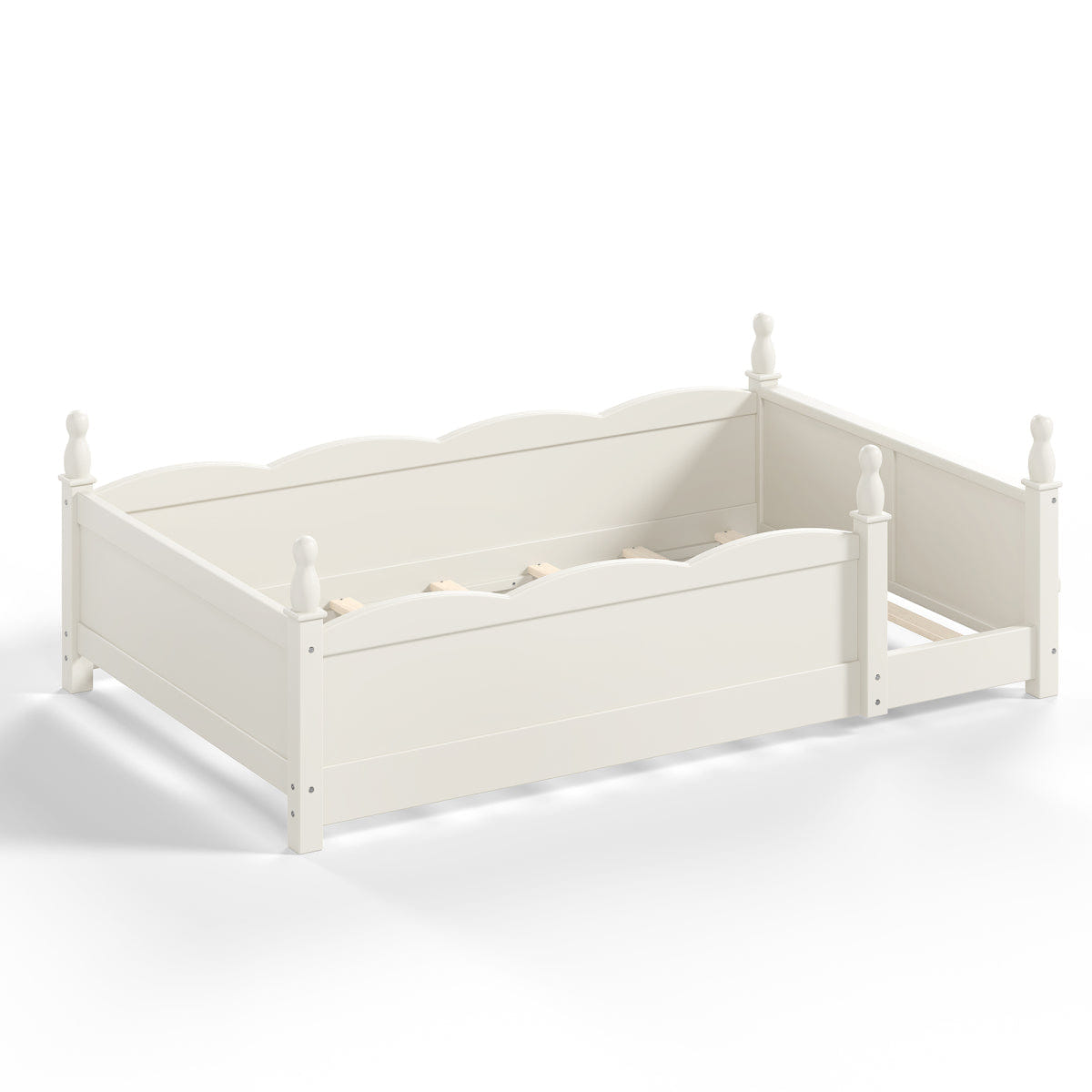 FLOOR Streamdale Twin Floor Bed with Guardrails & Bookshelf, Beige