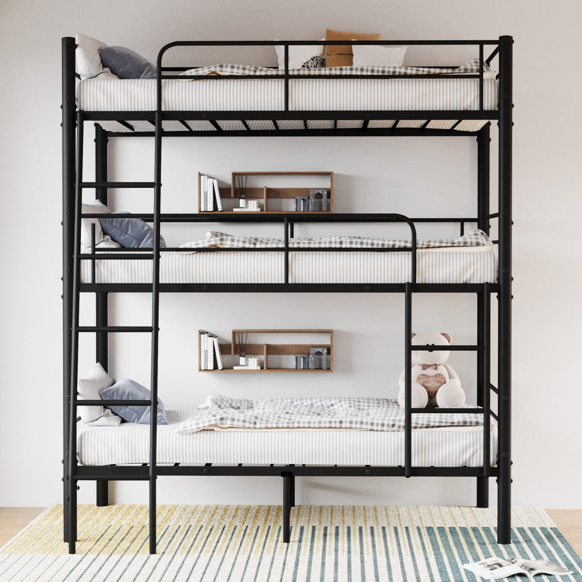 TRIPLE Streamdale Black Metal Triple Bunk Bed (Separates into Three Beds)