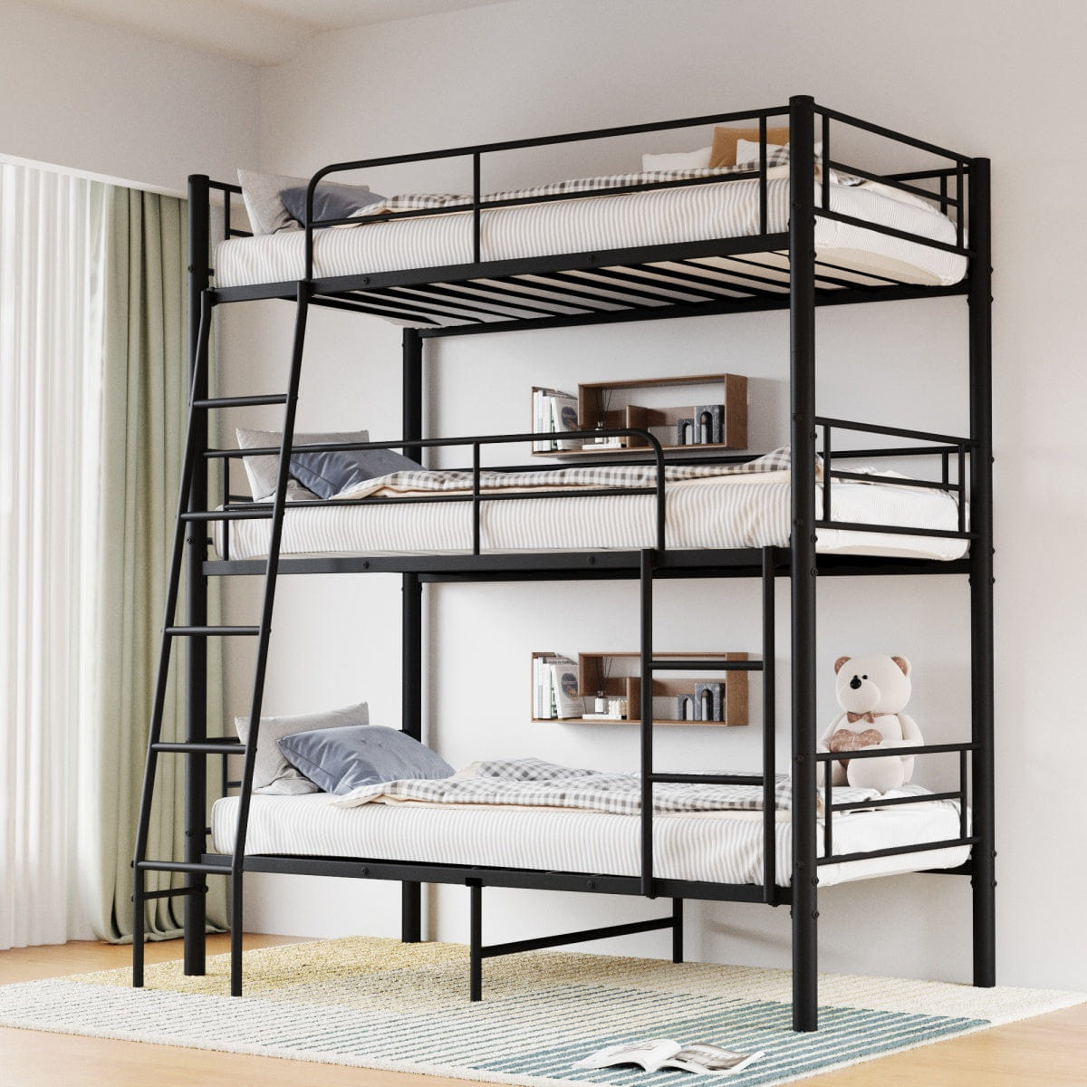 TRIPLE Streamdale Black Metal Triple Bunk Bed (Separates into Three Beds)