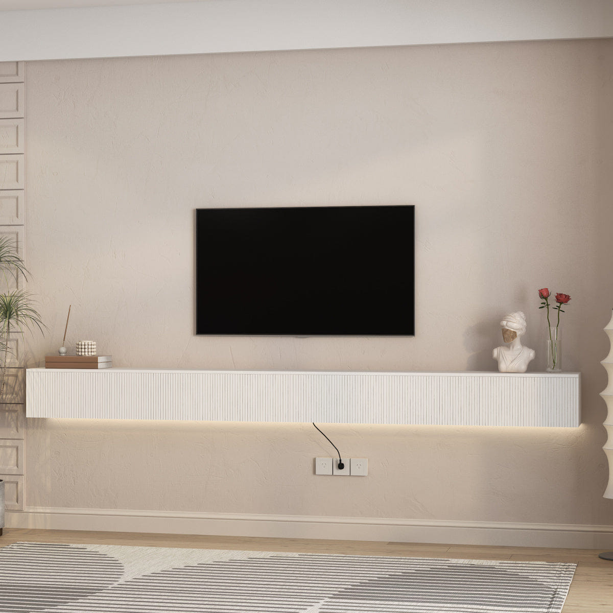 WHITE* Streamdale Floating LED TV Stand, Modern Wall Mounted Entertainment Center for 110" TV, White
