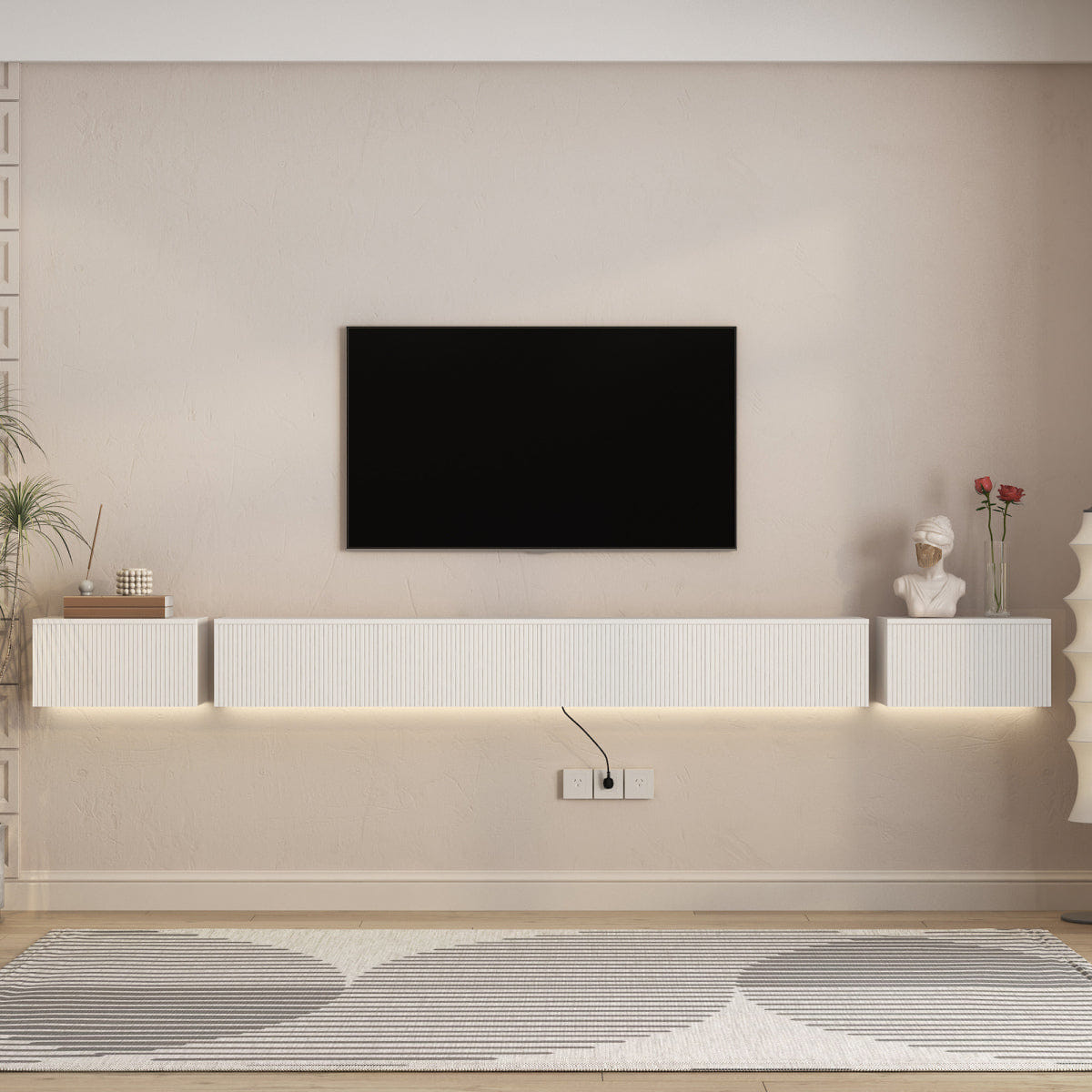 WHITE* Streamdale Floating LED TV Stand, Modern Wall Mounted Entertainment Center for 110" TV, White