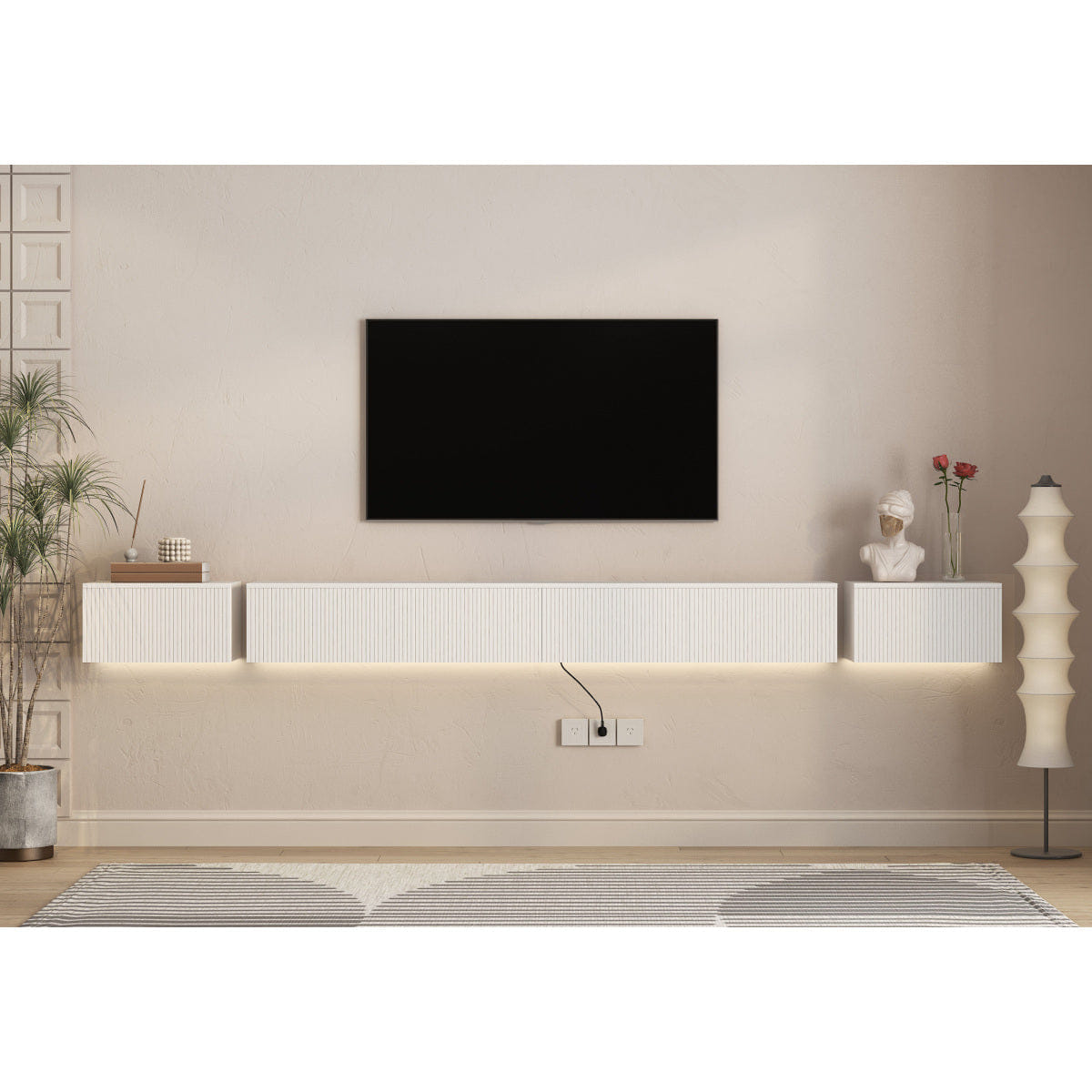 WHITE* Streamdale Floating LED TV Stand, Modern Wall Mounted Entertainment Center for 110" TV, White