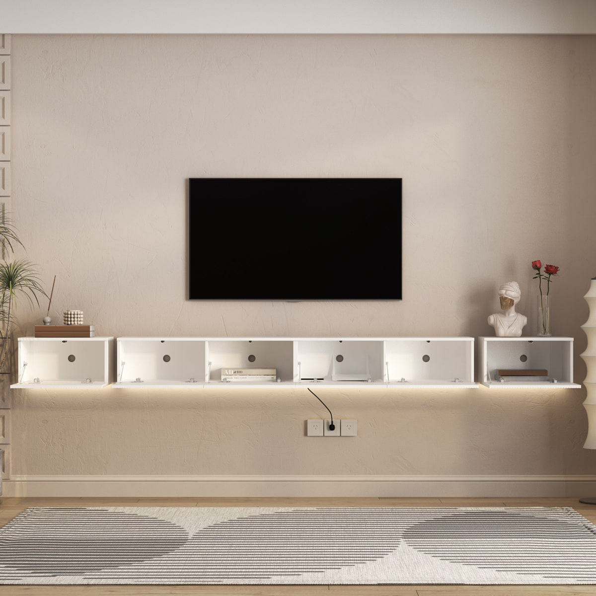 WHITE* Streamdale Floating LED TV Stand, Modern Wall Mounted Entertainment Center for 110" TV, White