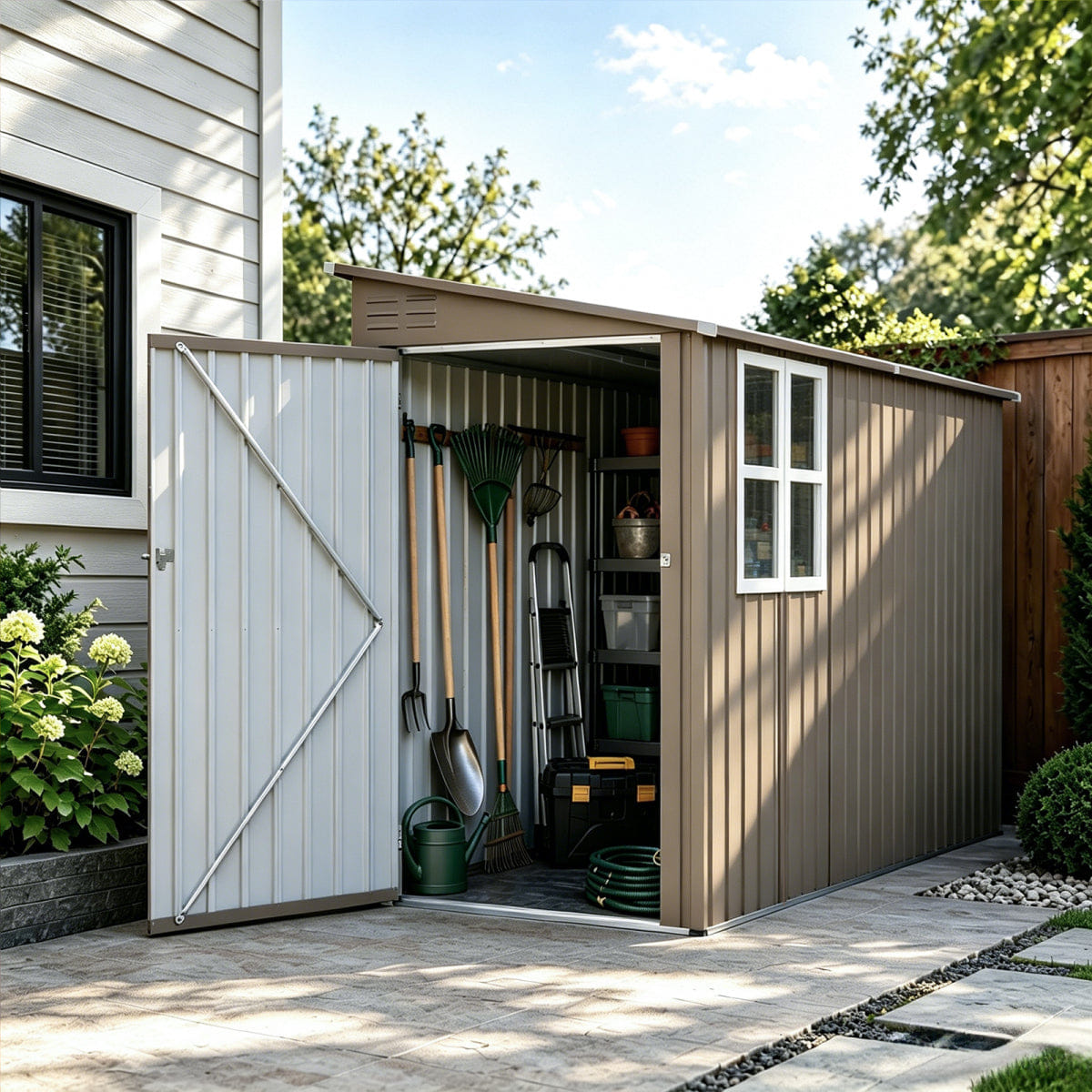 OUTDOOR Streamdale 4x9FT Outdoor Metal Storage Shed with Window, Olive Grey