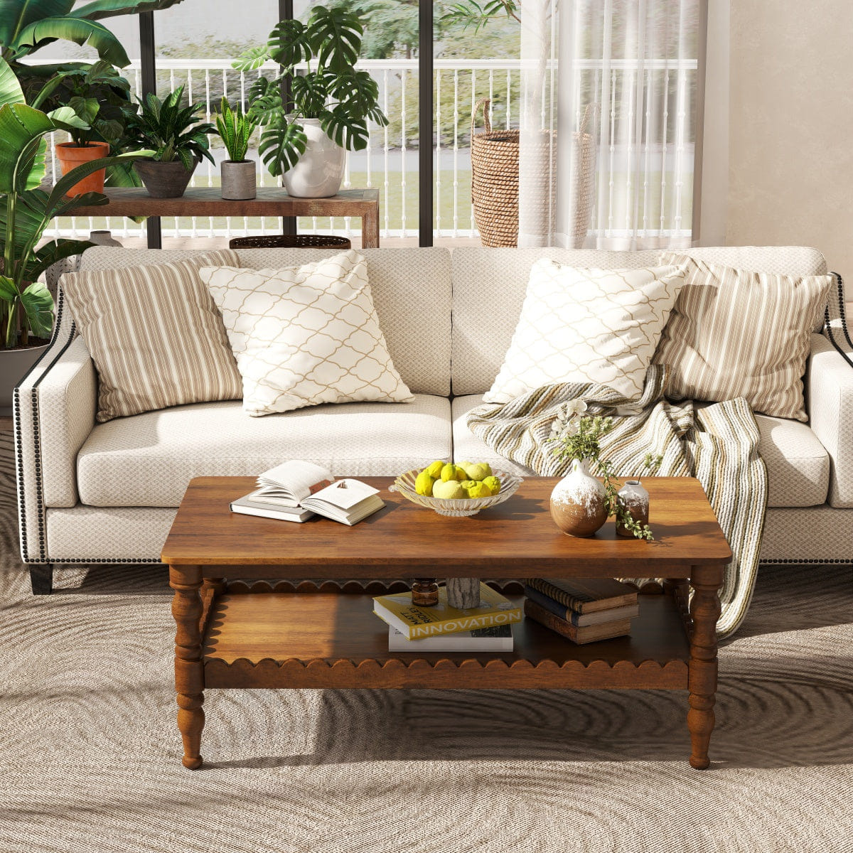 !SOLID Streamdale 2 - Tier Solid Wood Rectangle Coffee Table with Storage Shelf