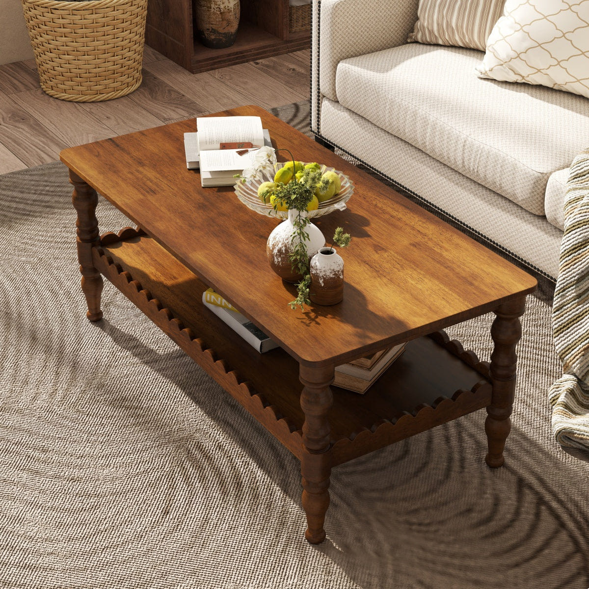 !SOLID Streamdale 2 - Tier Solid Wood Rectangle Coffee Table with Storage Shelf