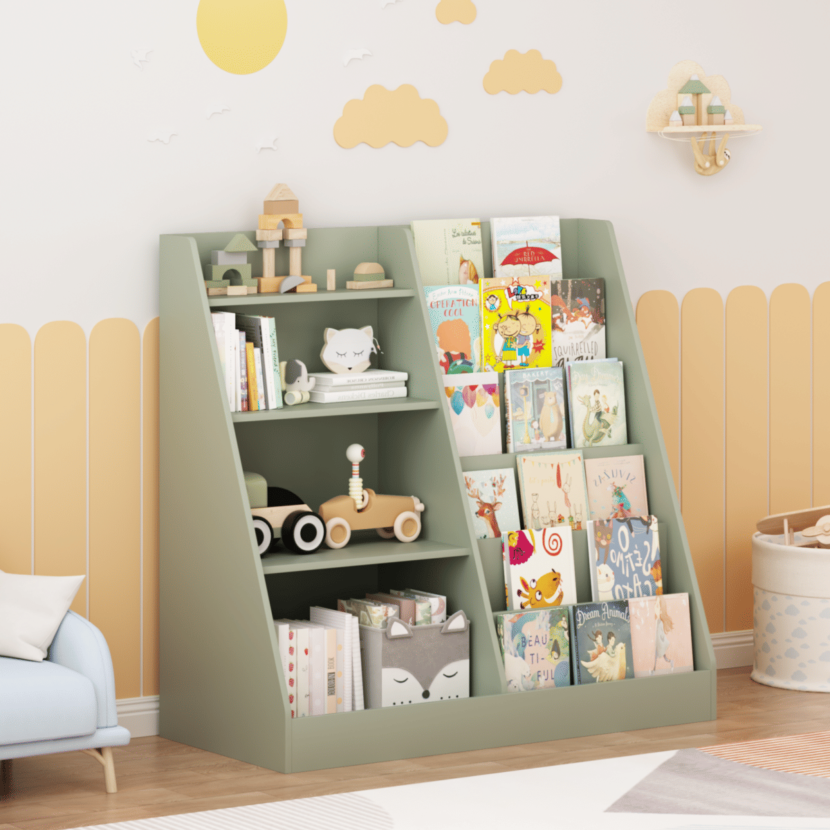 And Streamdale 4 - Tier Wooden Kids Bookshelf and Toy Storage Organizer (Sage)