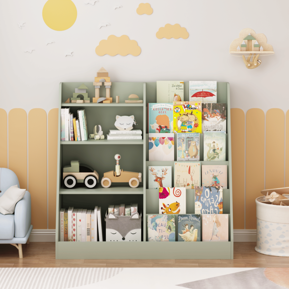 And Streamdale 4 - Tier Wooden Kids Bookshelf and Toy Storage Organizer (Sage)