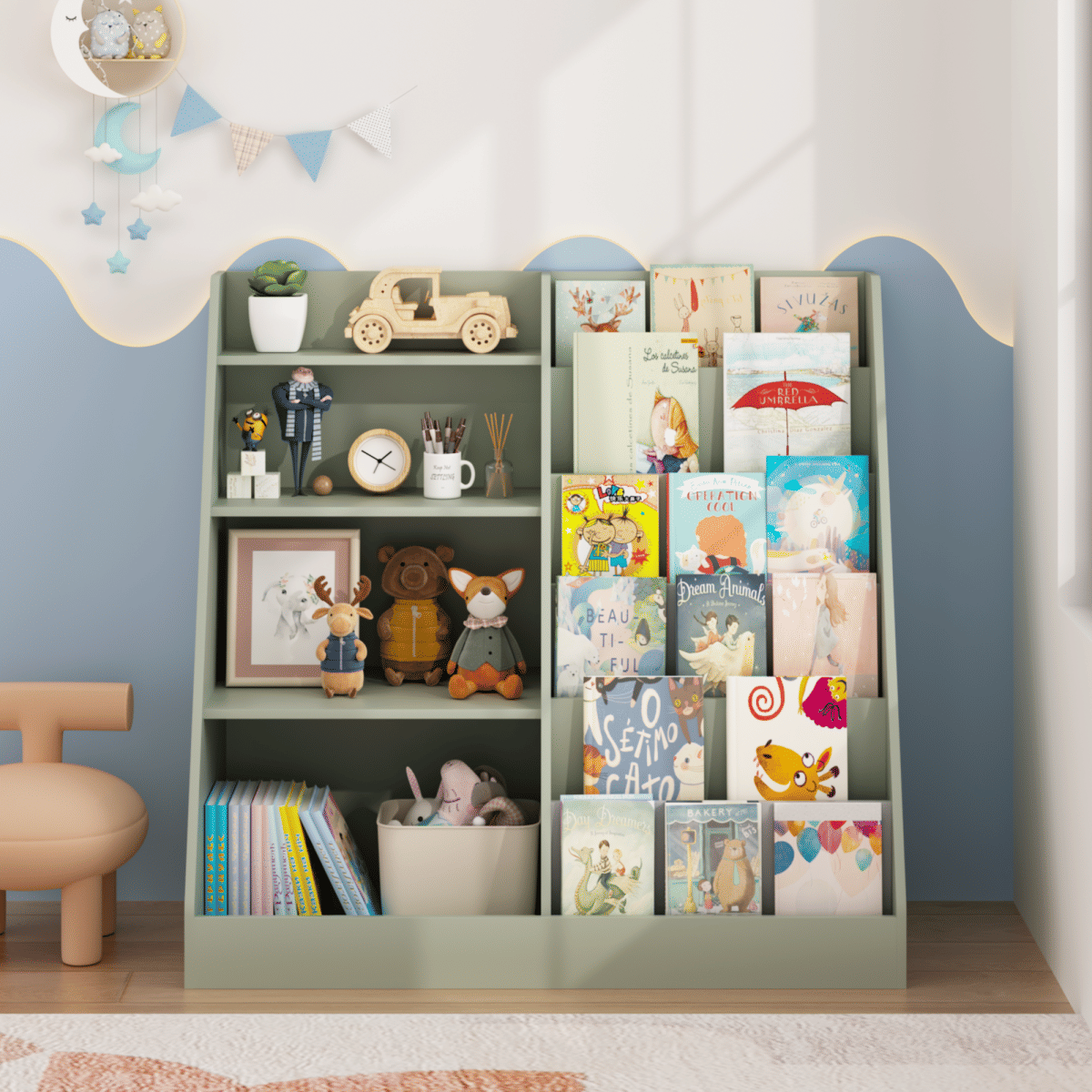And Streamdale 4 - Tier Wooden Kids Bookshelf and Toy Storage Organizer (Sage)