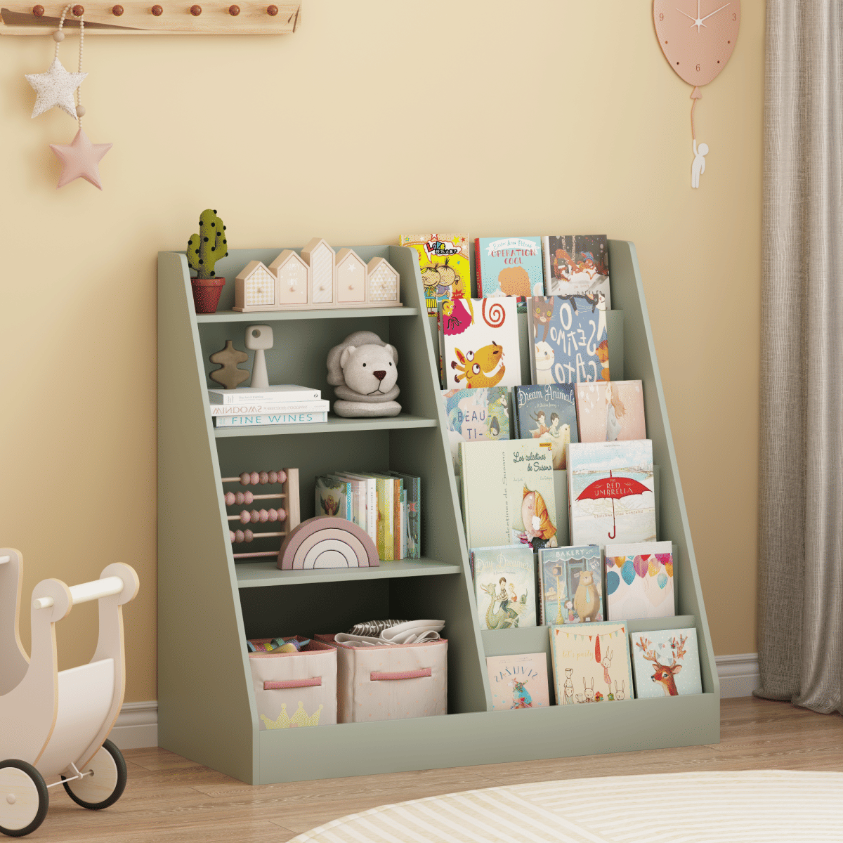 And Streamdale 4 - Tier Wooden Kids Bookshelf and Toy Storage Organizer (Sage)