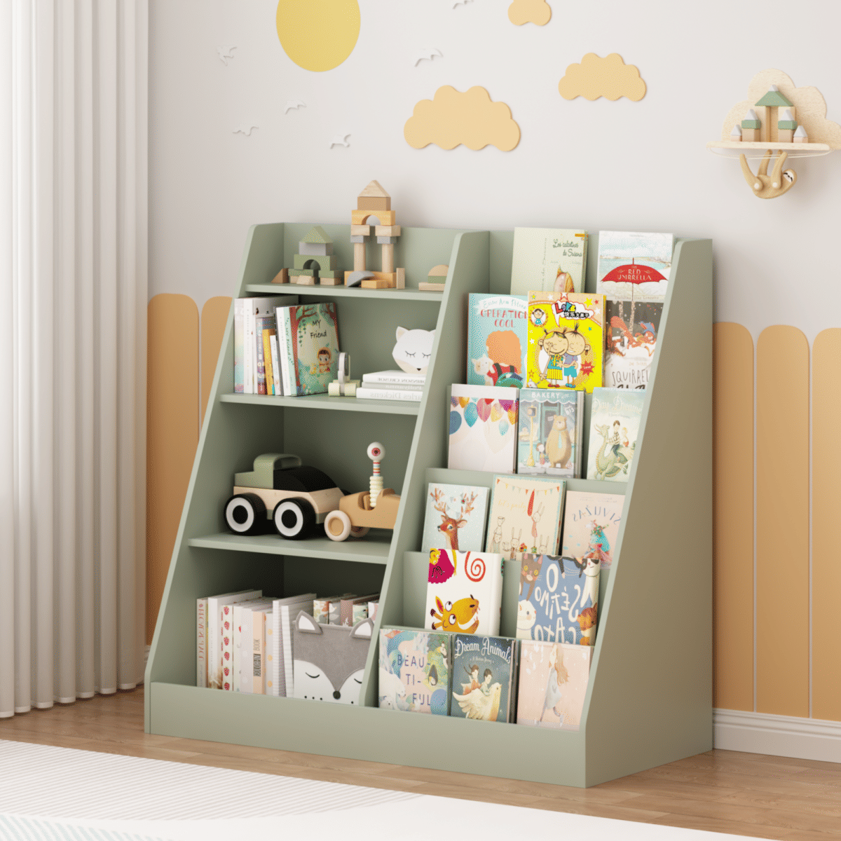 And Streamdale 4 - Tier Wooden Kids Bookshelf and Toy Storage Organizer (Sage)