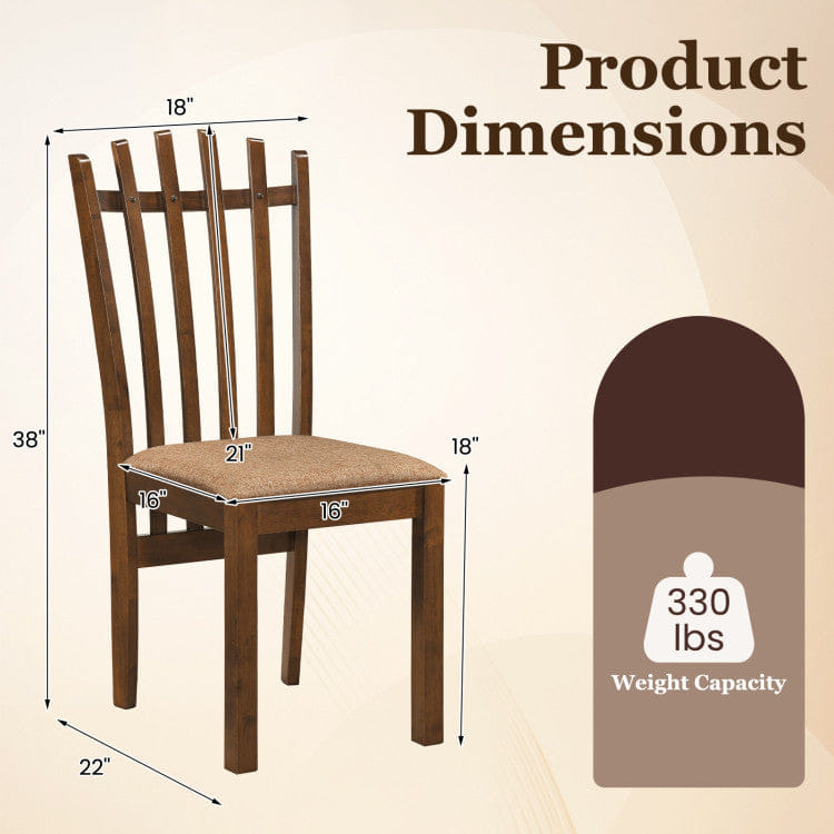 WOOD Rubber Wood Slat Back Kitchen Dining Chairs Set of 4