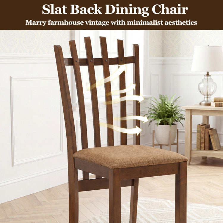 WOOD Rubber Wood Slat Back Kitchen Dining Chairs Set of 4