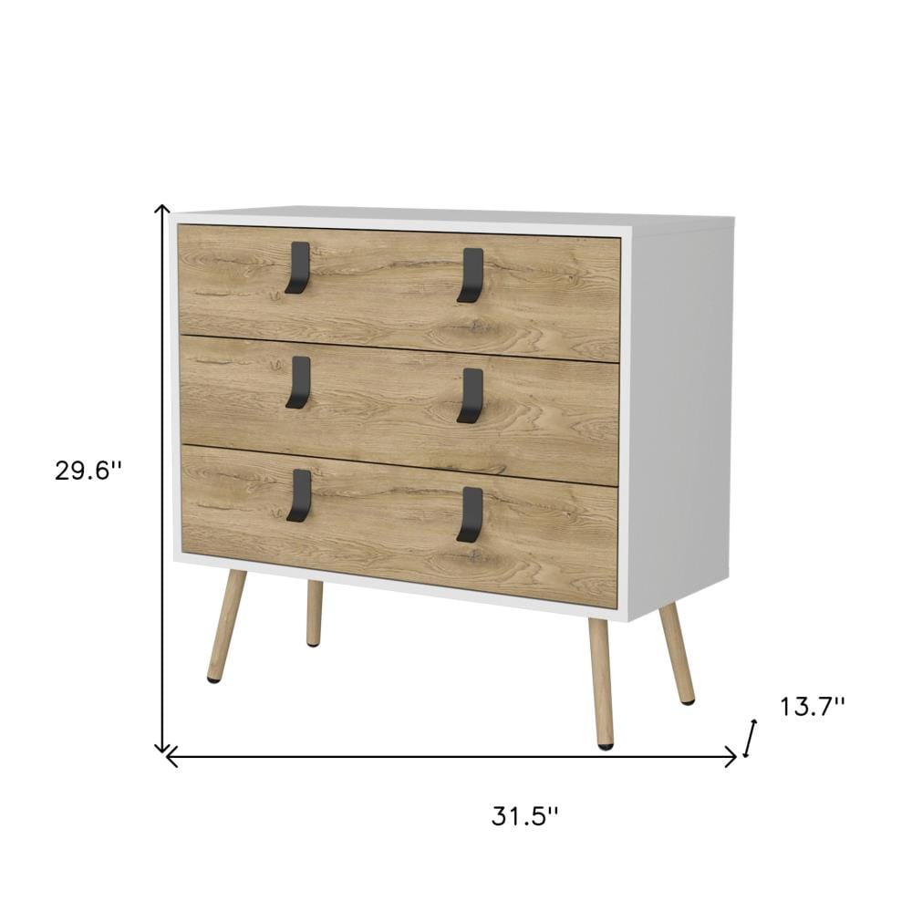 Drawer 32" White And Natural Wood Three Drawer Dresser