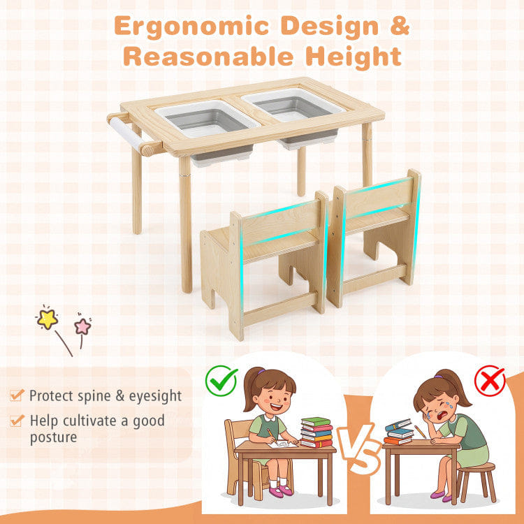 And 3 - Piece Kids Activity Table and Chair Set with Adjustable Height