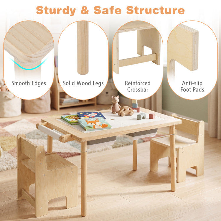 And 3 - Piece Kids Activity Table and Chair Set with Adjustable Height
