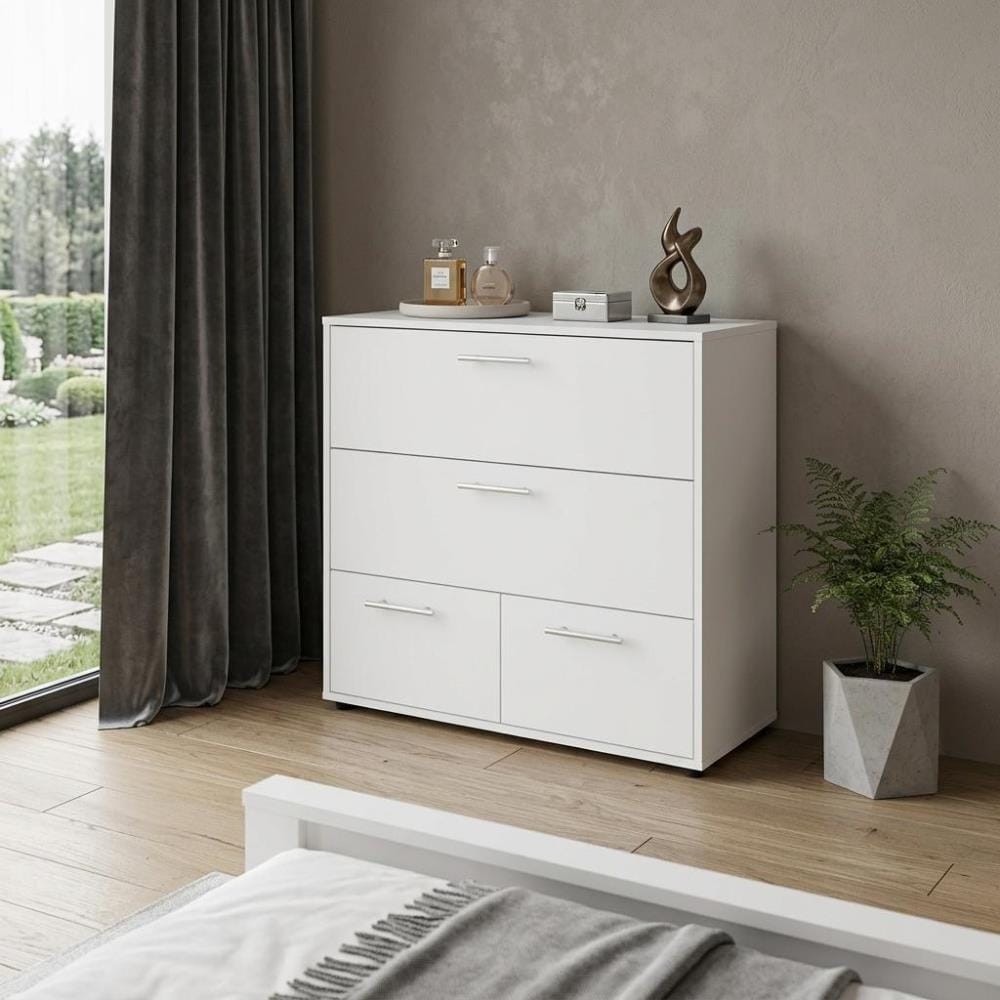 Drawer 24" White Wood Three Drawer Double Dresser