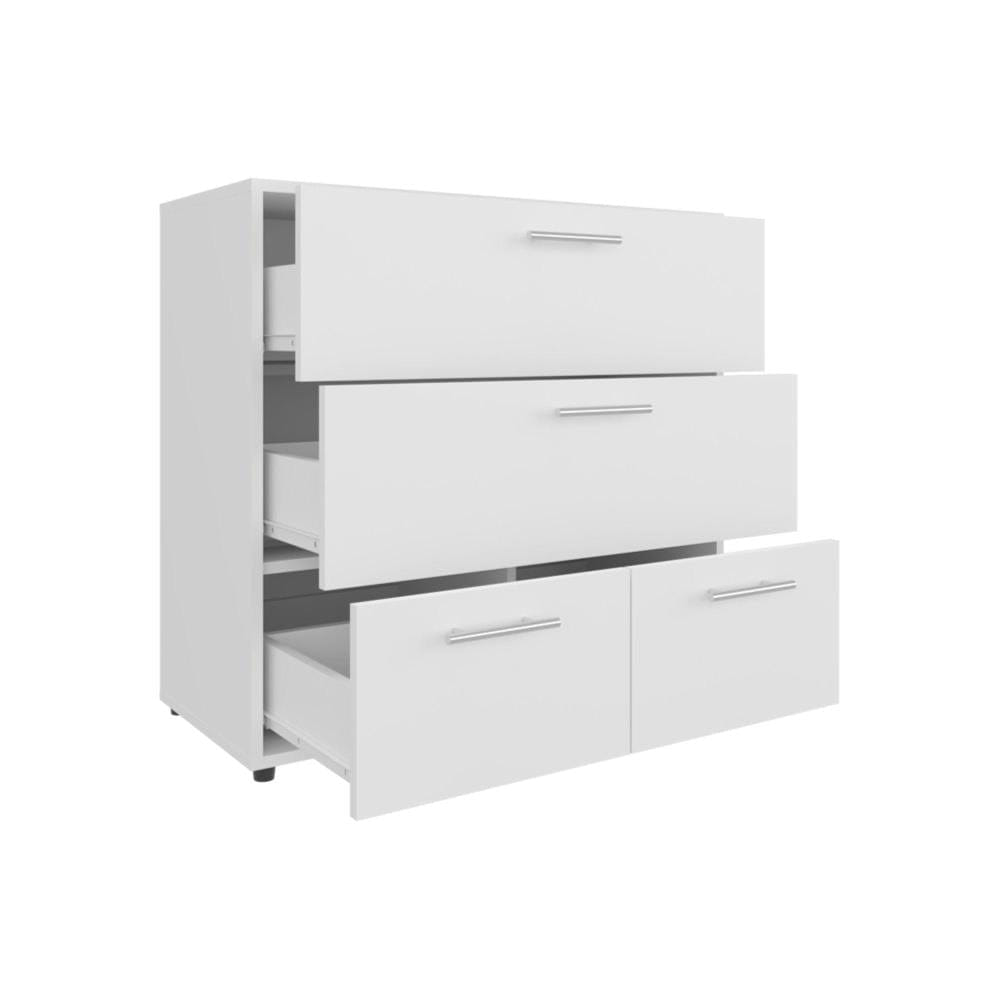 Drawer 24" White Wood Three Drawer Double Dresser