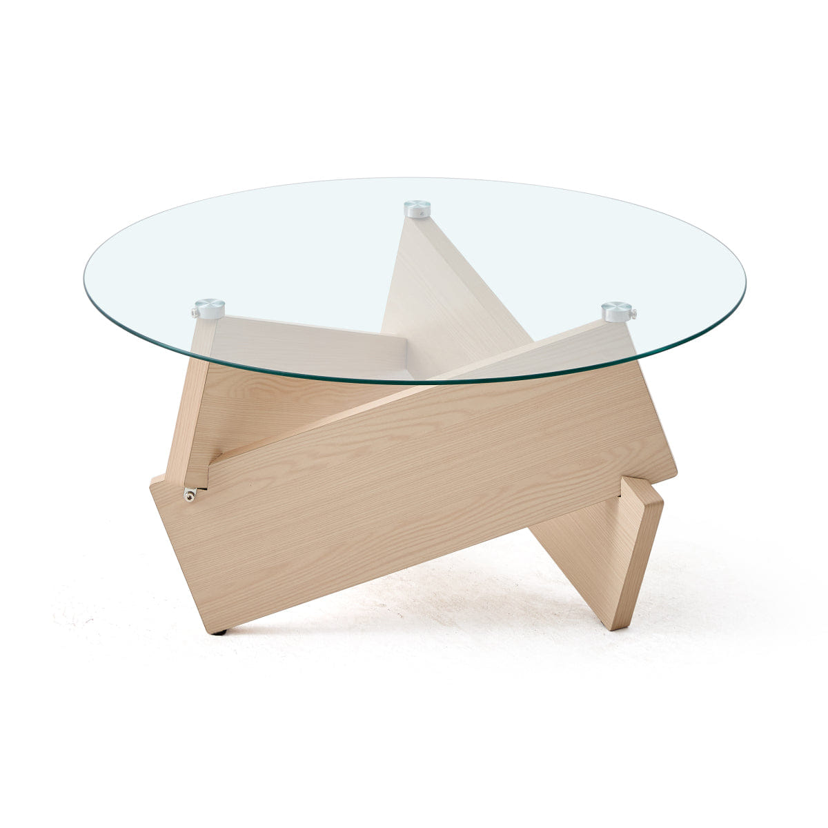 WOOD Streamdale Modern Round Farmhouse Coffee Table with Tempered Glass Top, Natural Wood
