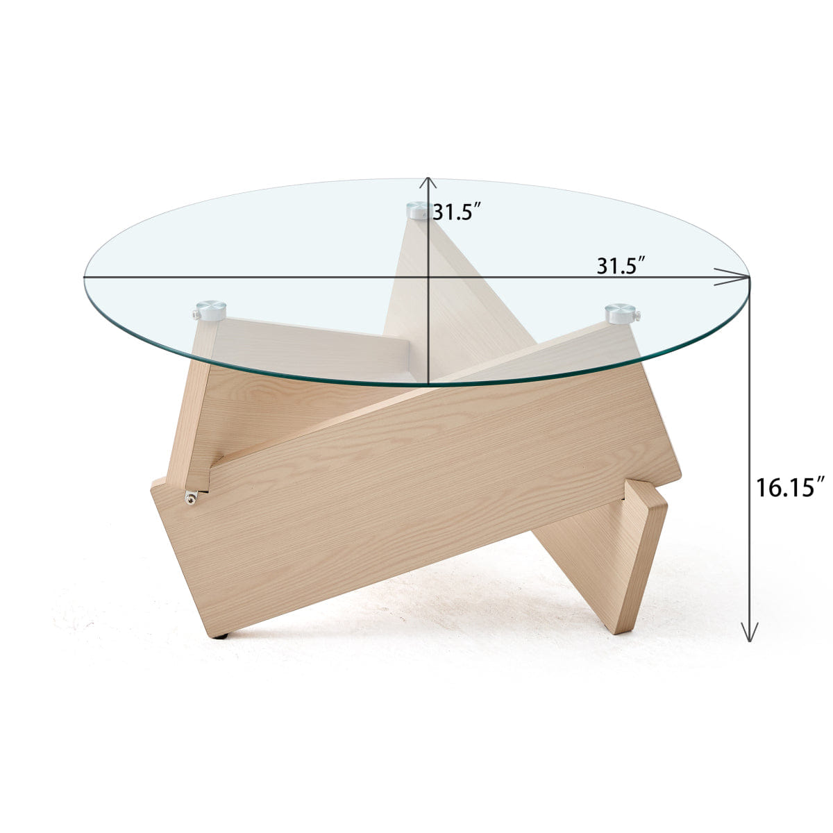 WOOD Streamdale Modern Round Farmhouse Coffee Table with Tempered Glass Top, Natural Wood