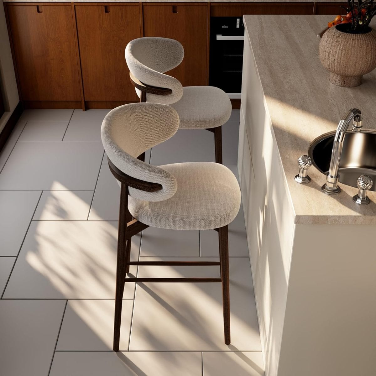 WOOD Streamdale Set of 2 Modern Ash Wood Counter Height Bar Stools - WALNUT