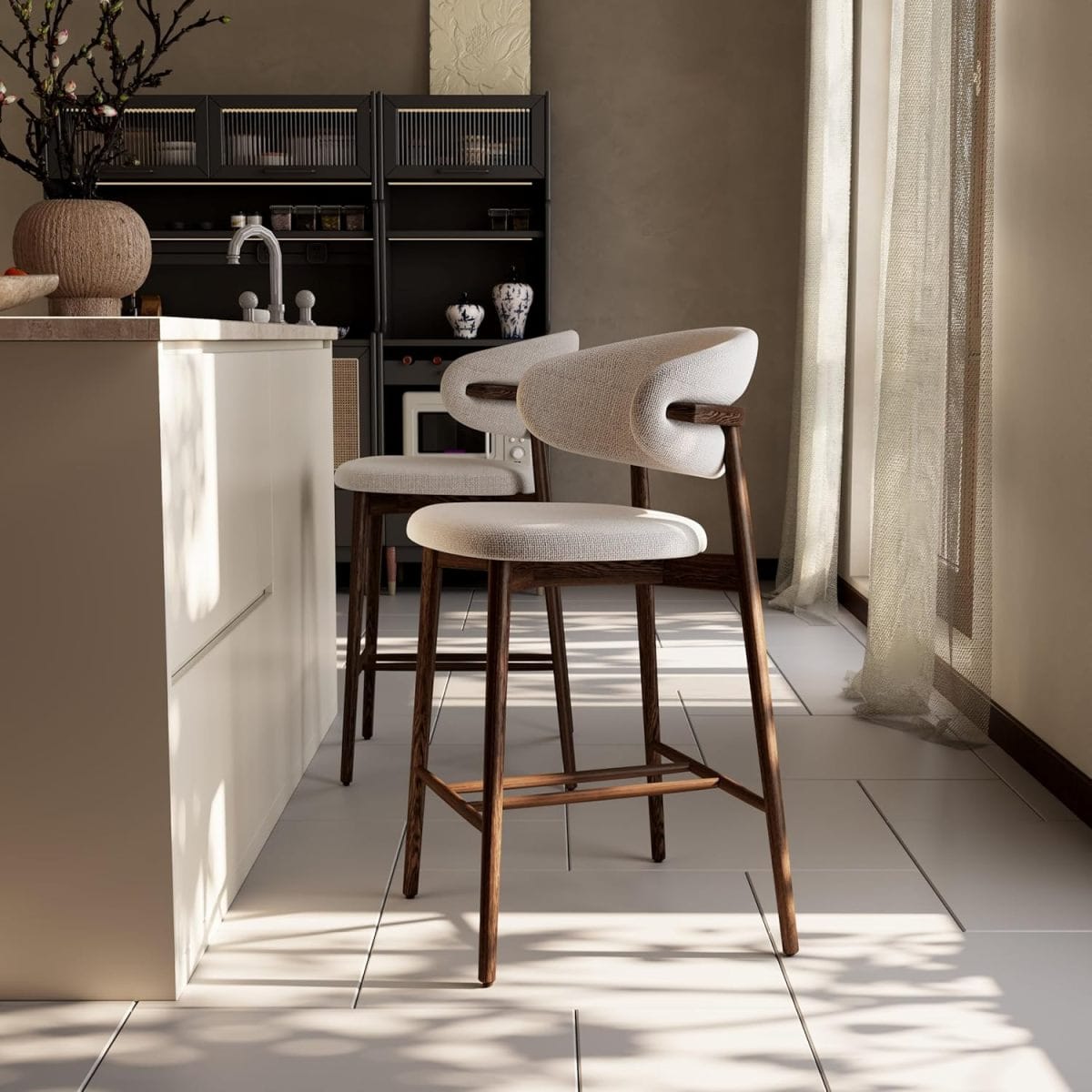 WOOD Streamdale Set of 2 Modern Ash Wood Counter Height Bar Stools - WALNUT