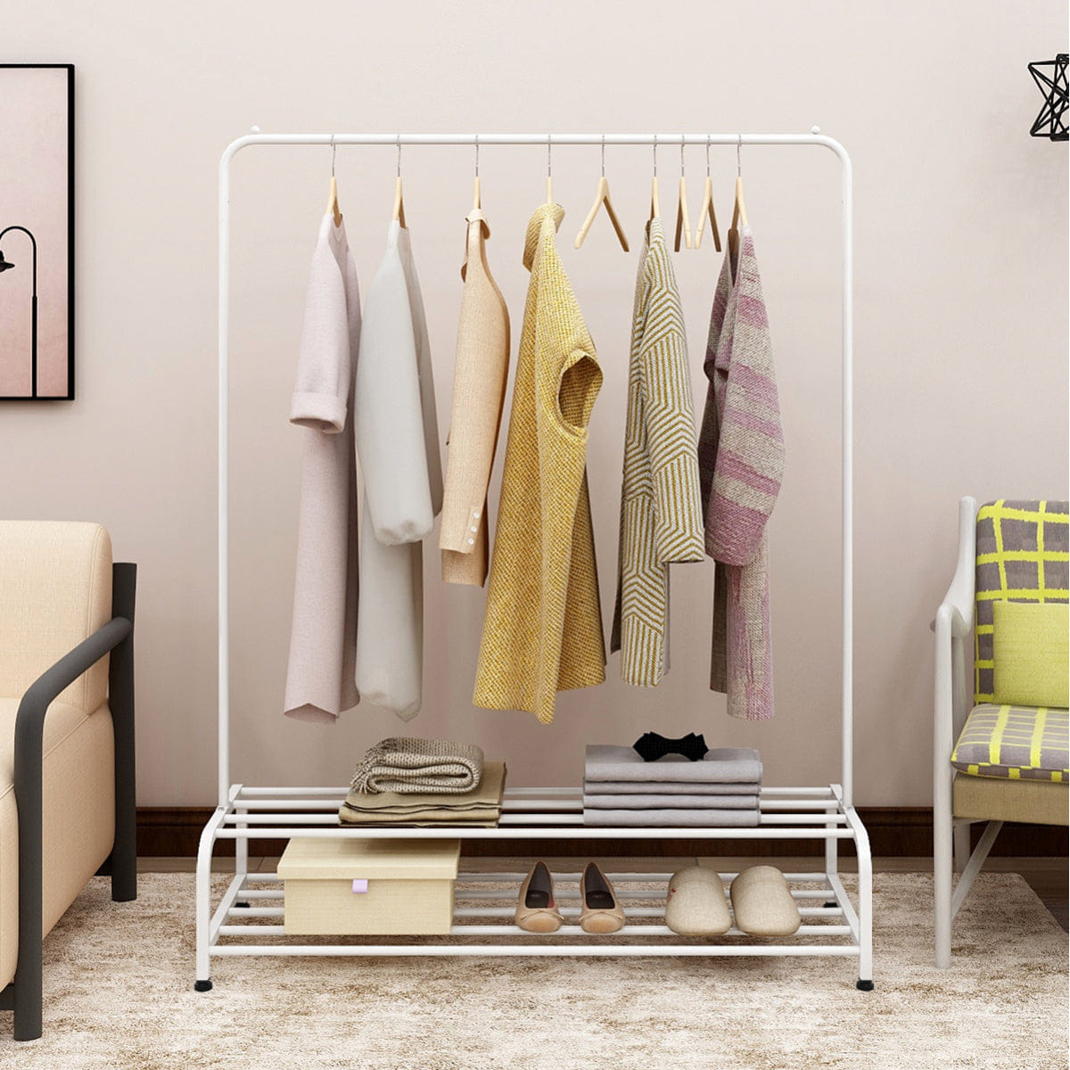 WHITE* Streamdale Heavy Duty Metal Garment Rack with Shelf, White, 47.2