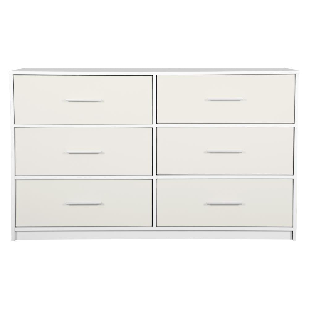 Drawer 45" White Fabric Wood and Steel Six Drawer Double Dresser