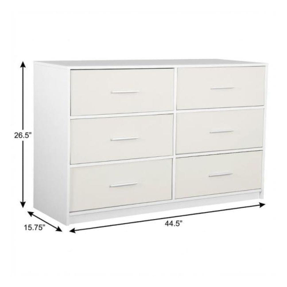 Drawer 45" White Fabric Wood and Steel Six Drawer Double Dresser