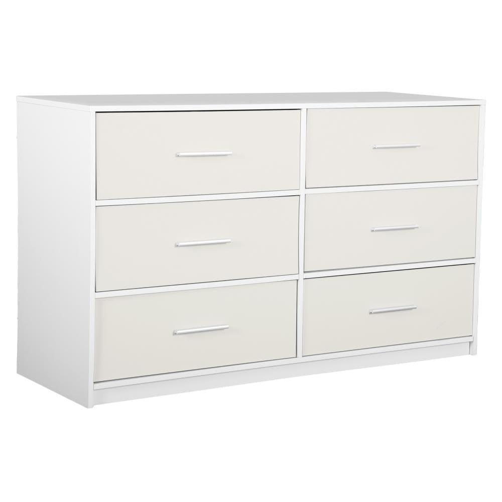 Drawer 45" White Fabric Wood and Steel Six Drawer Double Dresser