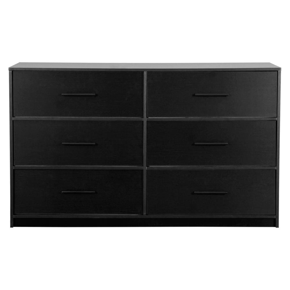 Drawer 45" Black Fabric Wood and Steel Six Drawer Double Dresser