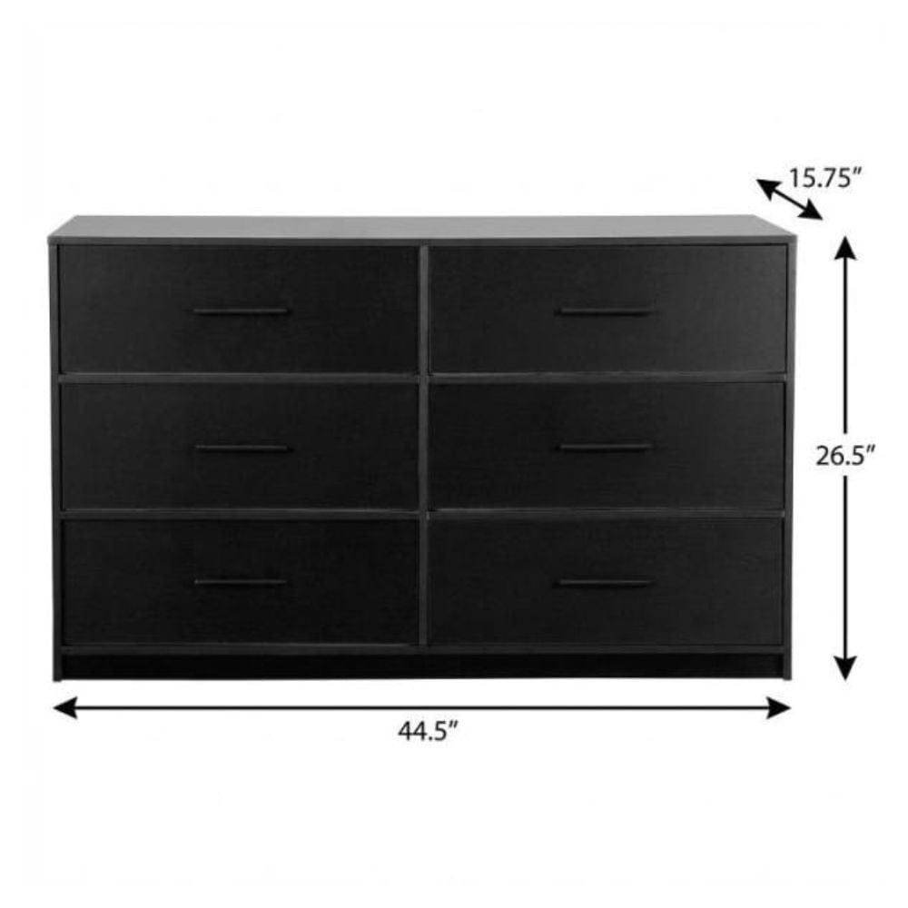 Drawer 45" Black Fabric Wood and Steel Six Drawer Double Dresser