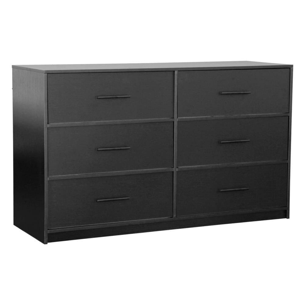 Drawer 45" Black Fabric Wood and Steel Six Drawer Double Dresser