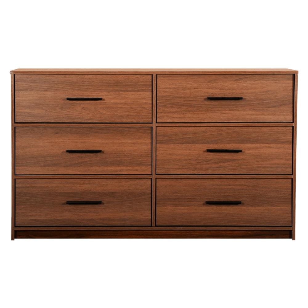 Drawer 45" Walnut Fabric Wood and Steel Six Drawer Double Dresser