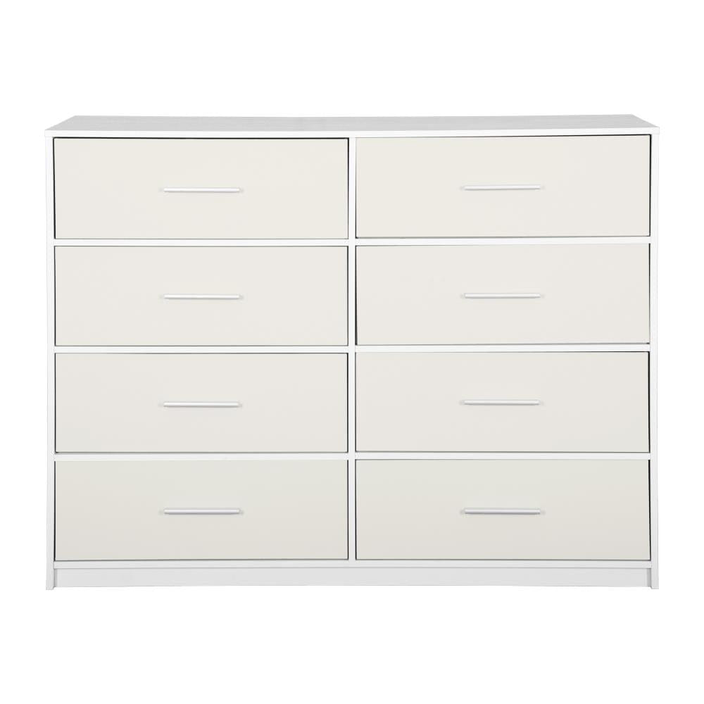 Drawer 45" White Fabric Wood and Steel Eight Drawer Double Dresser